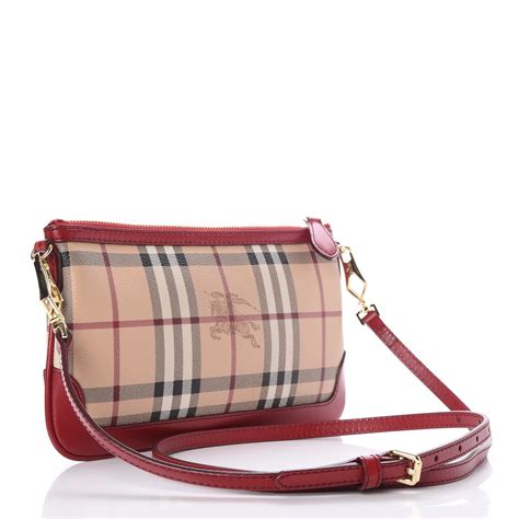 BURBERRY Haymarket Check Small Crossbody Clutch Bag Red 